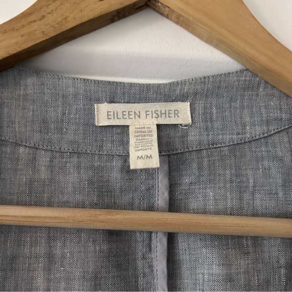 Eileen Fisher Organic Linen Chambray Long Jacket w/ Pockets Open Front M - Picture 3 of 5